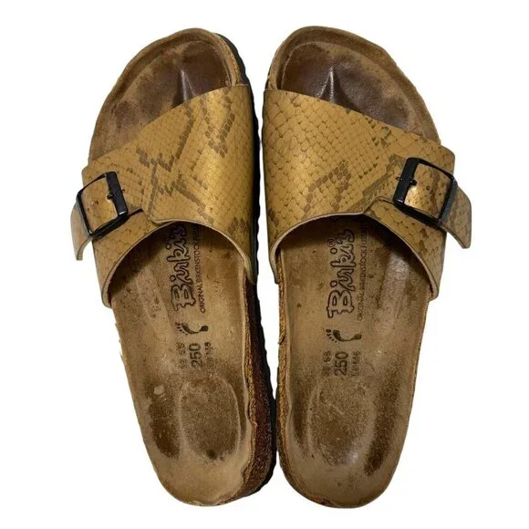 Birkenstock Birki's Catalina Snakeskin Gold Slide Sandals Women’s Size 8 *FLAWS* - Picture 8 of 16